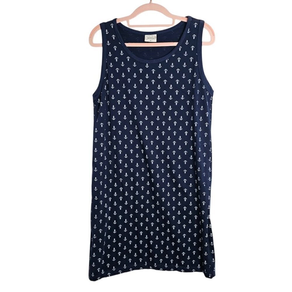 MASTRO BIANCO Tank Dress size M NAVY BLUE WHITE ANCHORS Coastal Beachy Nautical